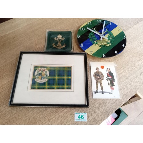 46 - Collection of Gordon Highlanders Memorabilia and a Framed Gordons Crest