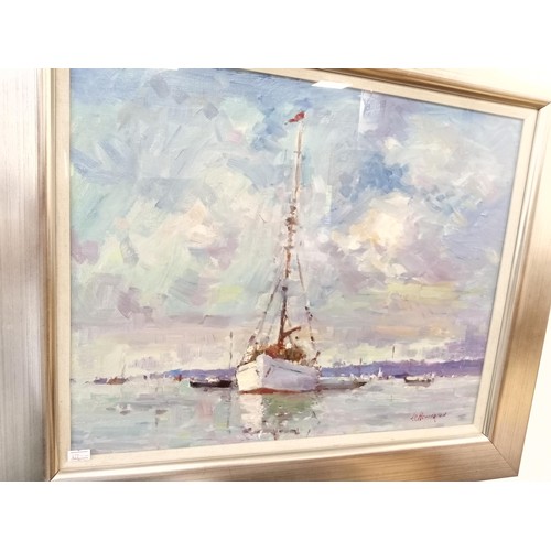 61 - Original Oil Framed J D Henderson Moored