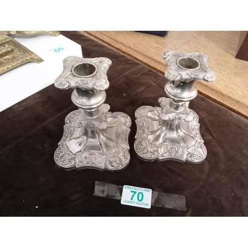 70 - Pair of White Metal Candlesticks