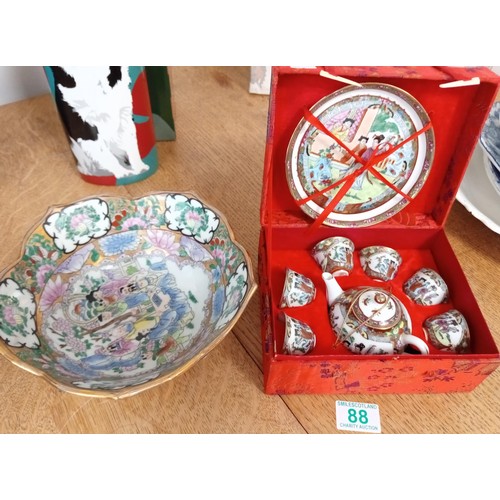 88 - Asian Box Tea Set and Vintage Bowl