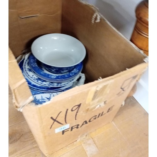 96 - Box lot of blue and white ware