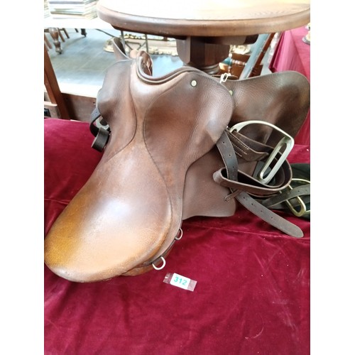 312 - General Purpose Leather Saddle with stirrups
Made in England.