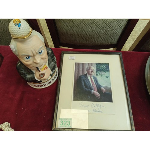 323 - Government memorabilia James Callahan signed photo Margaret Thatcher golf ball & Harold Wilson Gurgl... 