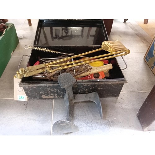 351 - Metal tool box with tools etc