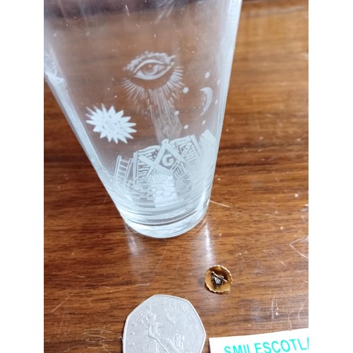 426 - Vintage masonic glass and a very small masonic tie pin