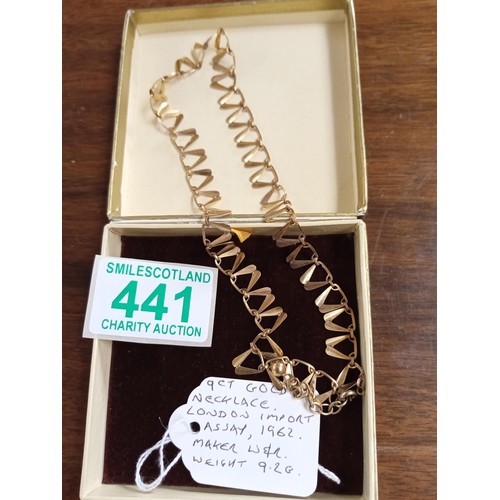 441 - 9 carat necklace, London import assay 1962 maker W & R weight 9.2g