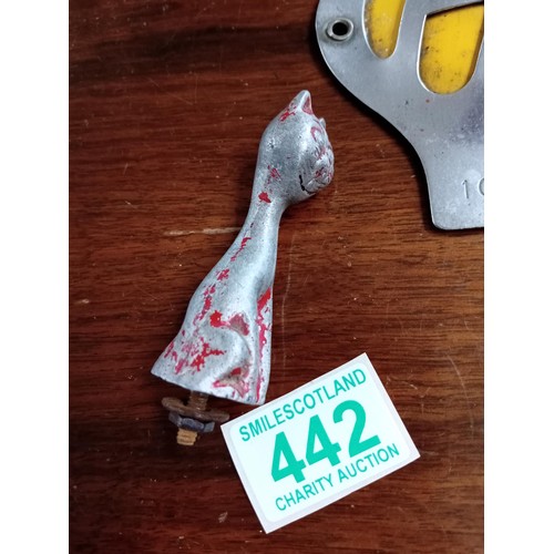 442 - Selection of odds to include AA Badge pocket cups and a vintage advertising metal cat