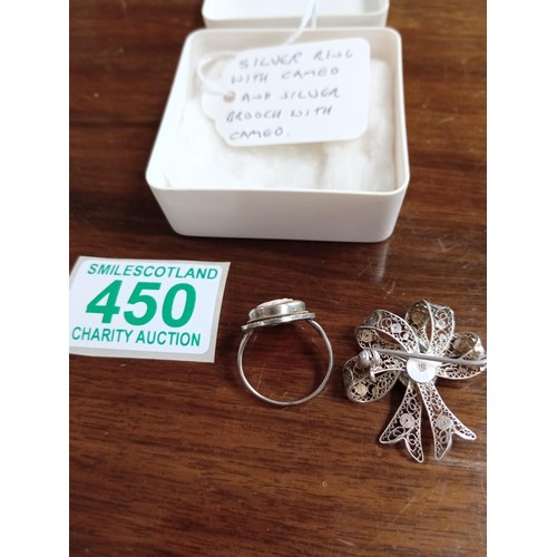 450 - Silver ring with Cameo & silver broach with Cameo