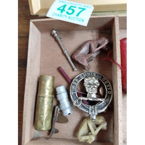 457 - Vintage metal box with contents see photos