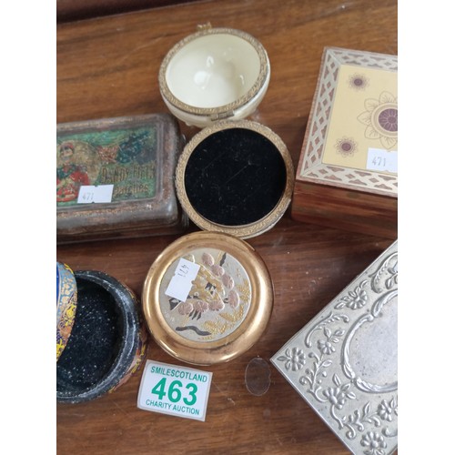 463 - Vintage tin papermache and other trinket boxes postage on this lot would be £8.88