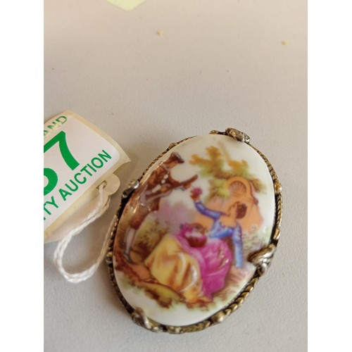 487 - Limoges France Hand painted Porcelain Brooch