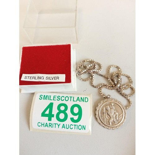 489 - Sterling Silver St. Christopher with chain