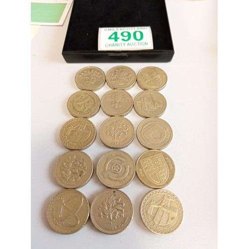 490 - 15 x vintage one pound coins out of circulation