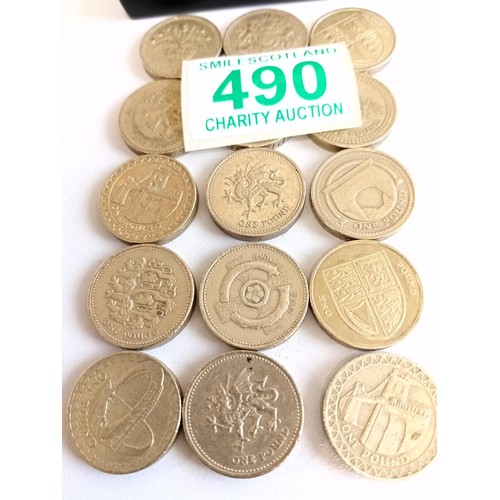 490 - 15 x vintage one pound coins out of circulation