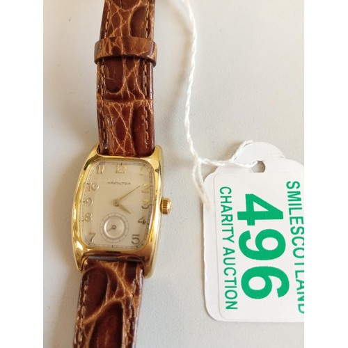 496 - Hamilton watch number 6264 with leather strap