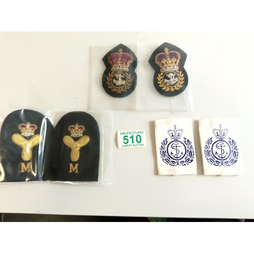 510 - Selection of vintage Naval sew on badges etc