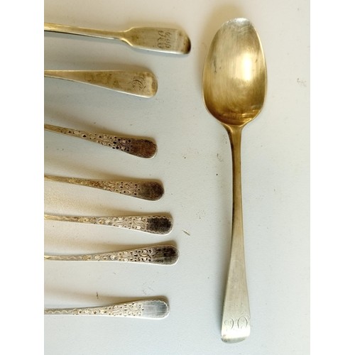 529 - A collection of 7 x silver hallmarked spoons and one other which has hallmarks (large spoon)