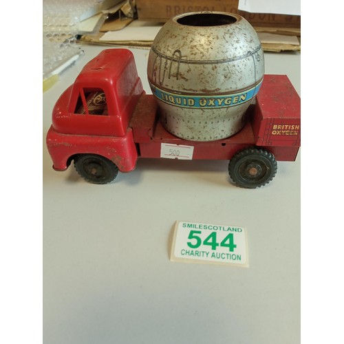 544 - Vintage Liquid Oxygen toy truck all metal with a plastic cab