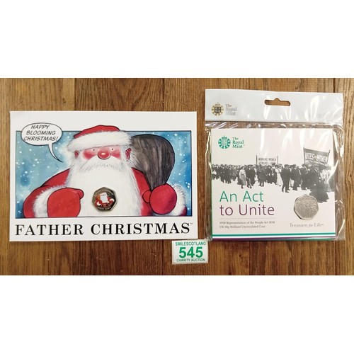 545 - Collectors Coins Father Christmas 50 pence limited to 7500 only by the Gibraltar Government plus an ... 