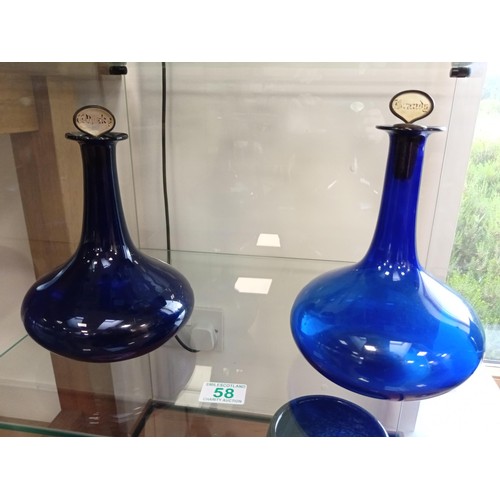 58 - Bristol blue glass whisky and Brandy decanters