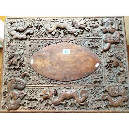 62 - Oriental carved sewing box 65 cm long and standing at 62 cm high with 50 cm deep