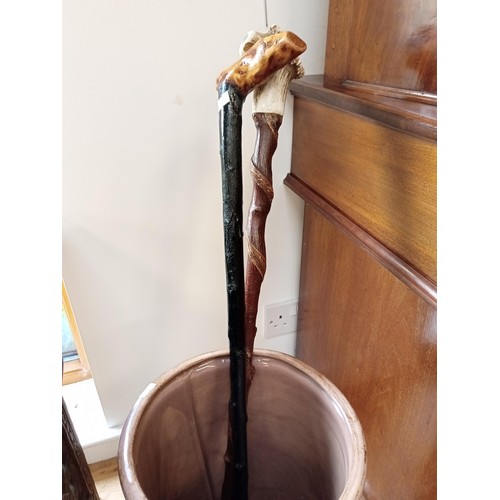 63 - ceramic walking stick stand with 2 sticks