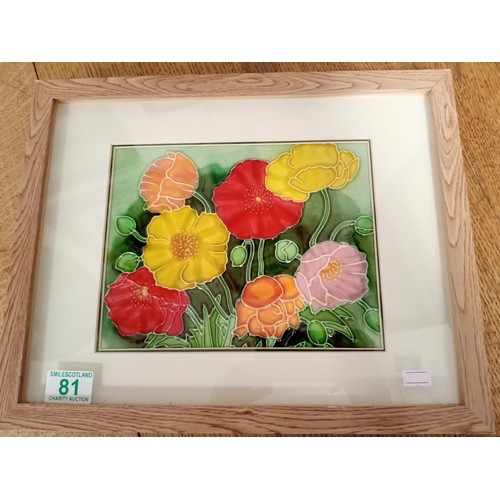 81 - Framed ceramic tile of poppies