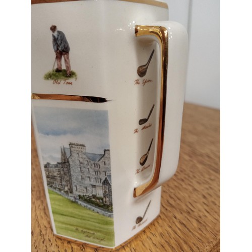 82 - brass Golfer and a whisky water jug