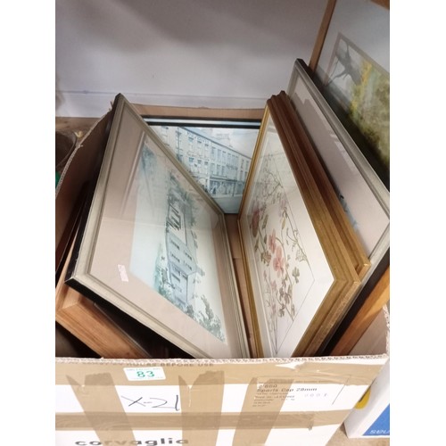 83 - box lots framed pictures , ceramics and a coal skuttle