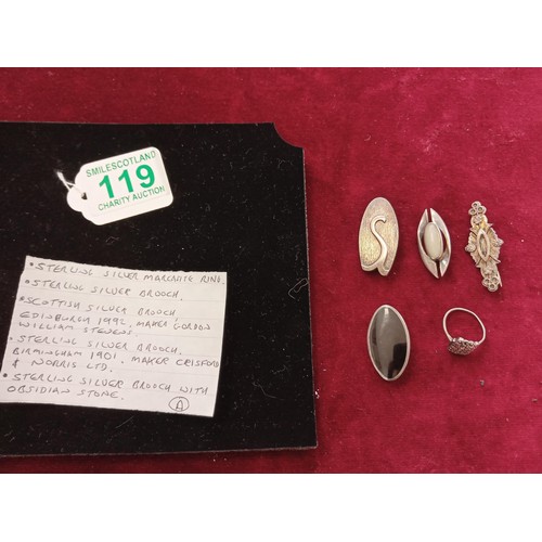 119 - good selection of sterling silver brooches etc see photo for details