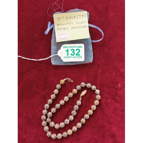 132 - 9ct gold 375 mounted ocean jasper necklace