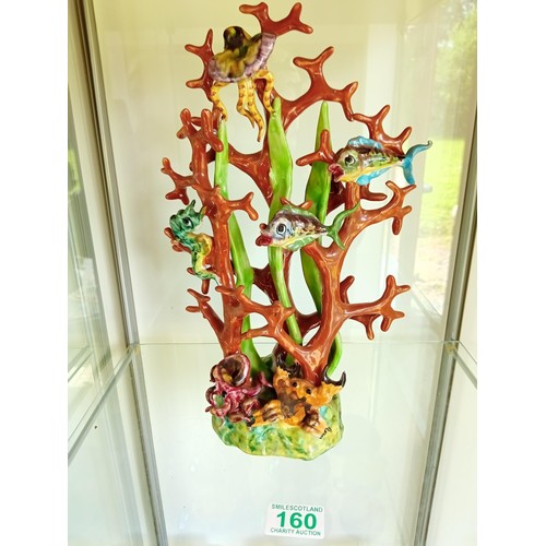 160 - Majolica style pottery seaweed fish display