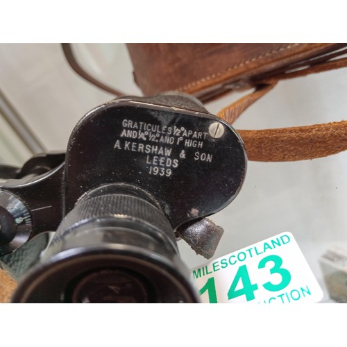 143 - pair of military binoculars in original case by A .kershaw and son leeds 1938/9