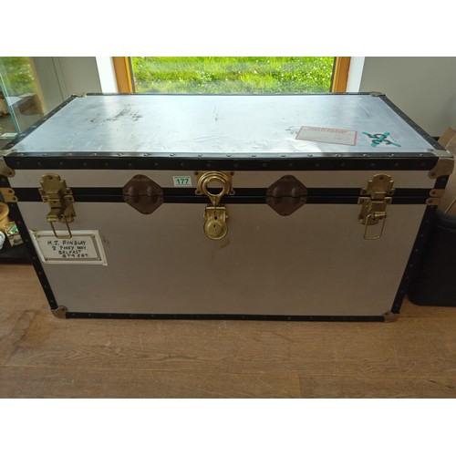 177 - metal shipping trunk with model spitfire etc see photos