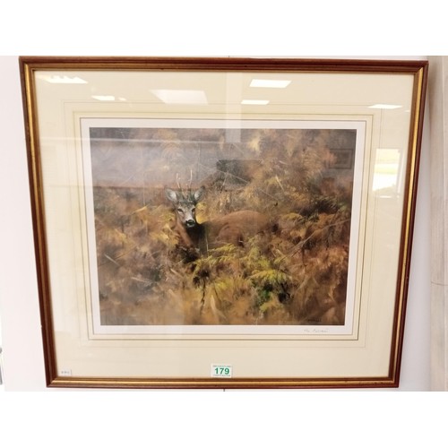 179 - Framed limited edition deer woodland print 7/10 signed