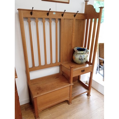 202 - light oak Art Nouveau period hall stand with bench and storage