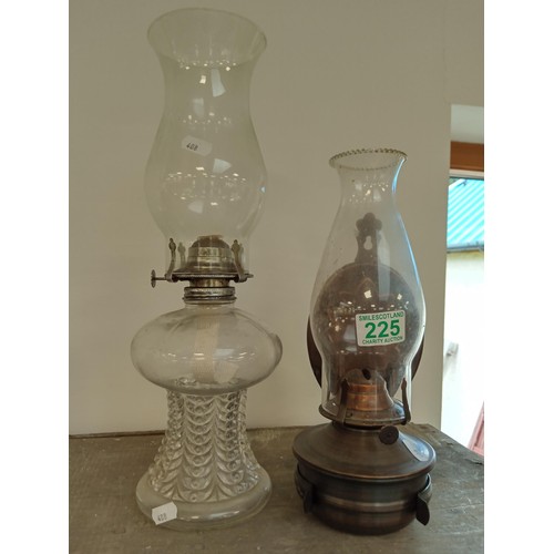 225 - 2 oil lamps , one with heat shield