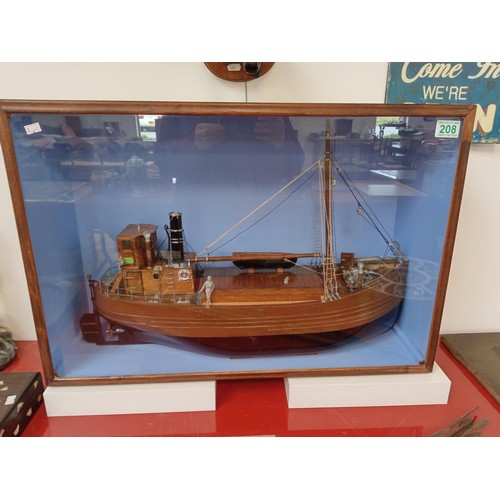 208 - Model boat in a wood and glass case hand built