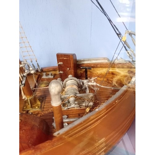 208 - Model boat in a wood and glass case hand built