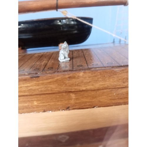 208 - Model boat in a wood and glass case hand built