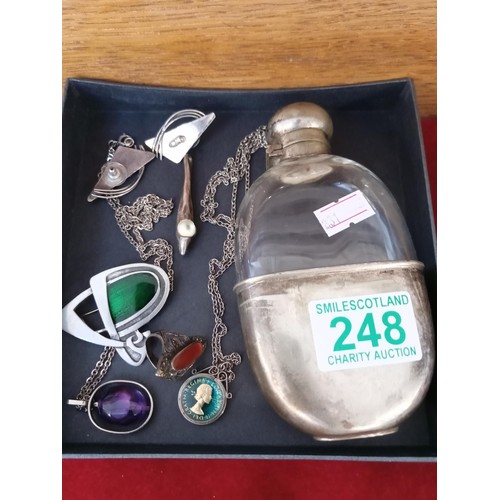 248 - various jewellery and vintage pocket flask