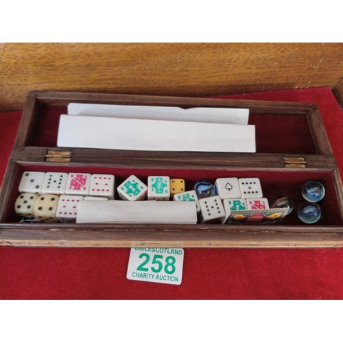 258 - oriental box with poker dice etc etc