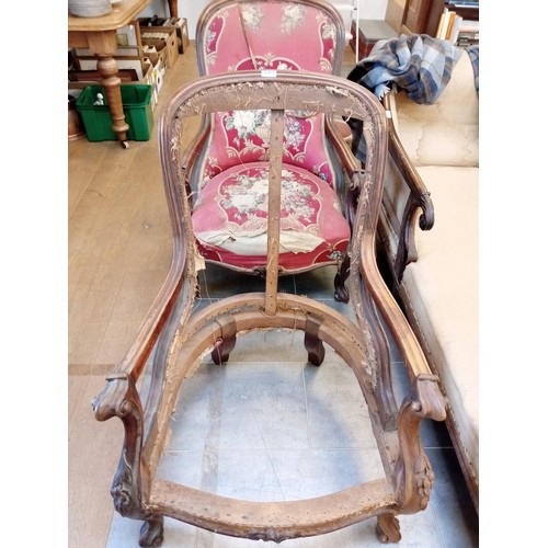 283 - 2x antique fire side scroll chairs in need of complete renovation