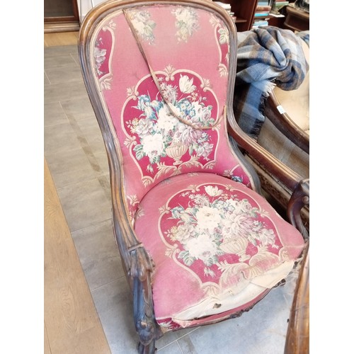 283 - 2x antique fire side scroll chairs in need of complete renovation