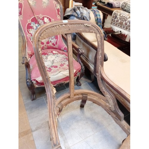 283 - 2x antique fire side scroll chairs in need of complete renovation