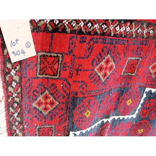 304 - Duo of ethnic woollen rugs 179x72 and 155 x 99 cm approx