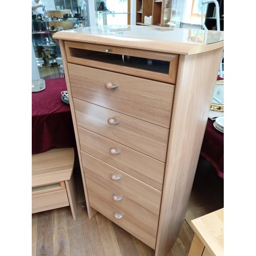 308 - Gautier furniture made in France 7 drawer modern tallboy and bedside cabinet to match