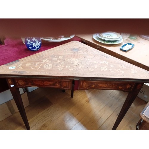 314 - As found, inlay marquetery card table with good age