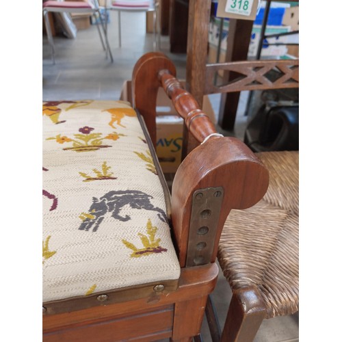 317 - Vintage piano stool and chair in matching upholstery