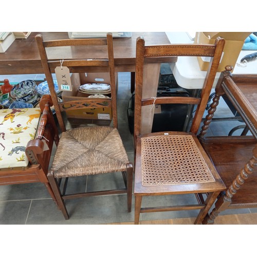 318 - 1 rattan and 1 woven bedroom chairs